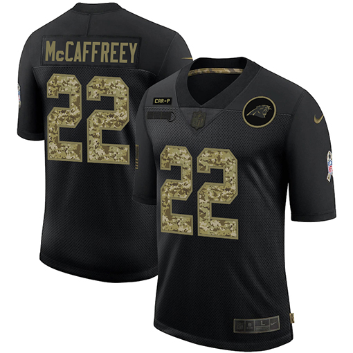 Men's Carolina Panthers #22 Christian McCaffrey 2020 Black Camo Salute To Service Limited Stitched Jersey
